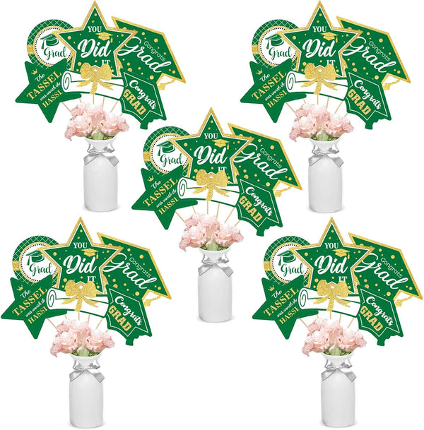 Green and Gold Graduation Decorations Set (24 Pieces) - Class of 2025 Table Decor, Congrats Grad Party Supplies