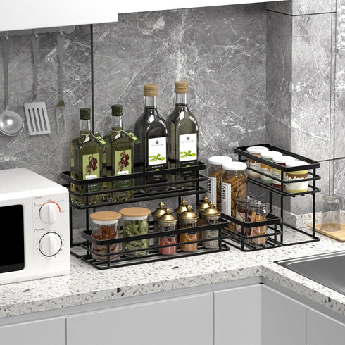 Coffee Syrup Rack Organizer, Syrup Bottle Holder Stand for Coffee Bar, 2-Tier 6 Bottles Storage Shelves for Syrup, Wine, Dressing for Kitchen Countertop (6 Bottles Black) by Homedawn