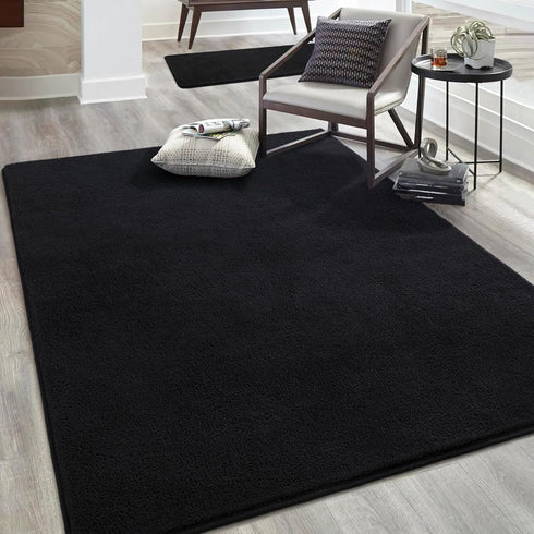 Keeko Soft Area Rugs for Bedroom Living Room, 2x3 Black Modern Low Pile Fluffy Small Rug Door Mat