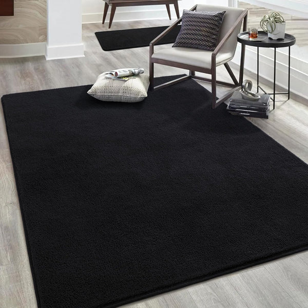 Keeko Soft Area Rugs for Bedroom Living Room, 2x3 Black Modern Low Pile Fluffy Small Rug Door Mat