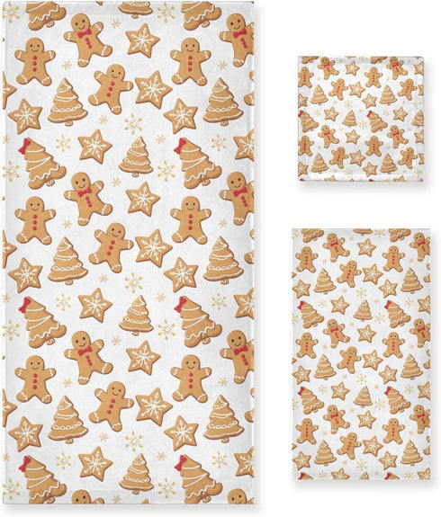 Pfrewn Gingerbread Man Towels Set of 3 Christmas Winter Bathroom Towel Soft
