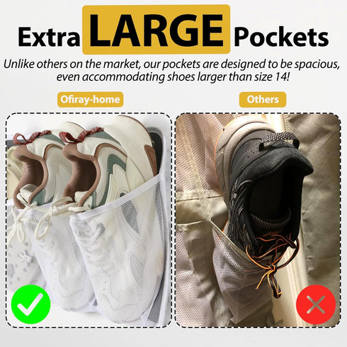 RV Shoe Storage for Bedside - 16 Extra Large Pocket Wall Mounted Entryway Shoes Rack, 2 Pack