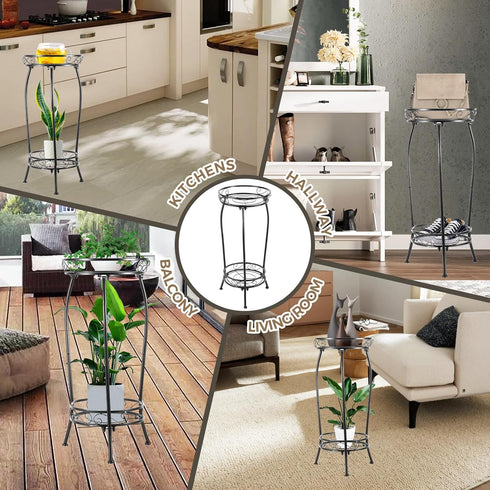 Stands2 27.1 inch Kavlium Plant Stand Indoor OutdoorTall Black Metal Rustproof Stable Plant Tier Multiple Plant Rack