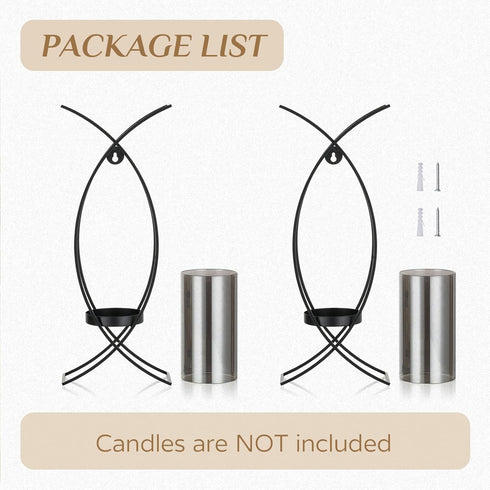 Set 2 Candle Sconces Decorative Wall Art of Black - Hurricane Candle Wall Sconce Decor Iron Two Candle Holders Modern