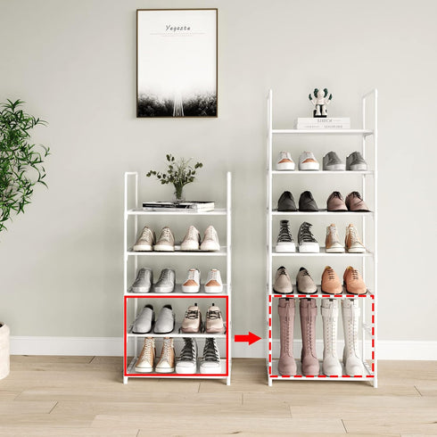Yegazte 5-Tier 10-12 Closet, Stackable Shoe Rack, Narrow Shoe Stand for Pairs Shoe and Boots Organizer Storage Shelf