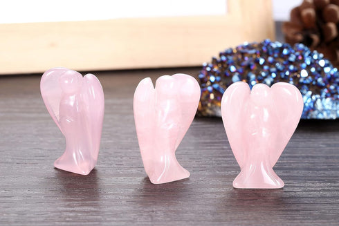 Jovivi 2pcs Amethyst Rose Quartz Crystal Angel Figurines, 1.5 Inch Polished Pocket Guardian Angel Statue for Home Decor