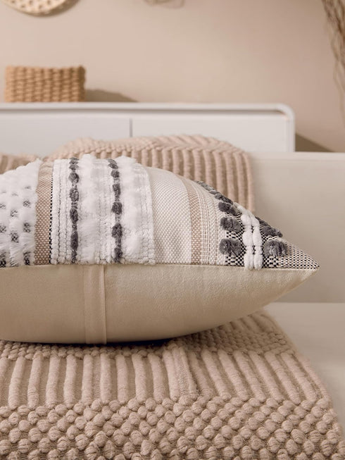18x18 Inch Set 2 Boho Chenille Tufted Couch Throw Pillow Covers of Farmhouse Striped Decorative Pillow Covers Accent
