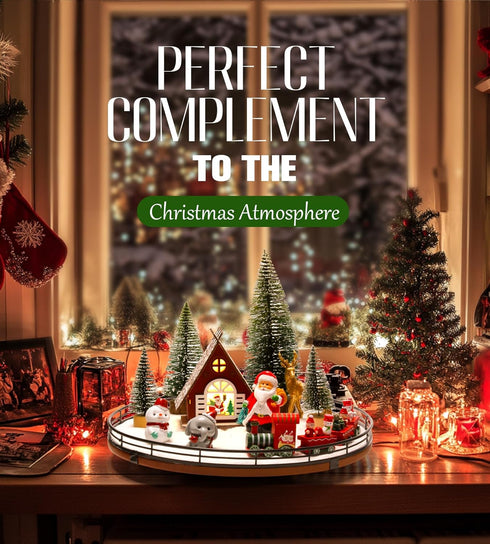 12 Set AMH PCS Christmas Table Decorations with Oak Rotating Base Xmas Town Village Centerpiece with Santa, Train
