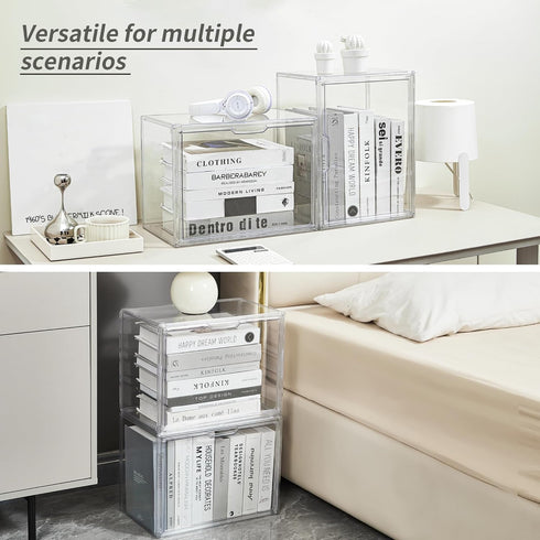 Cube Storage Organizer, Acrylic Book Case Display Box, Stackable Clear Plastic Book Storage Container, 1 Pack