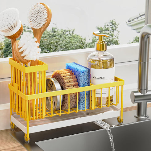 Cisily Sponge Holder for Kitchen Sink, Sink Caddy Organizer with High Brush