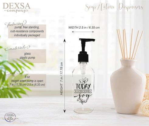 Dexsa Today I Choose Joy Glass Soap Dispenser, 8 oz