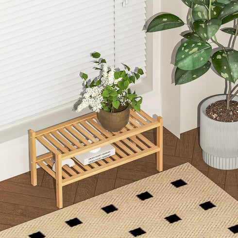 H&D home interchanges 2-Tier Closet,Entryway,Hallway,Bathroom,Living 2-Tier) Bamboo Shoe Rack Organizer-Stackable