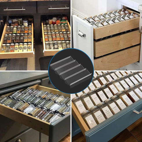 19 x 13 Inches Spice Drawer Organizer, 4 Tier Clear Acrylic Expandable In-Drawer Seasoning Jars Rack, Kitchen Drawer Spice Insert Tray for Cabinet/Countertop by Jadehom
