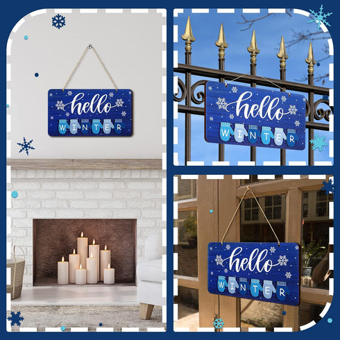 Blulu Hello Winter Door Sign Decoration, Welcome Winter Wall Decor Glove Hanging Sign for Porch Farmhouse Outdoor Home