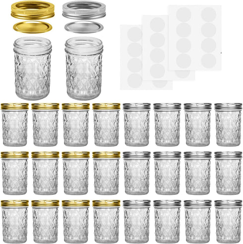 SPANLA Mason Jars 8 oz, 24 Pack Canning Jars 8 oz Half