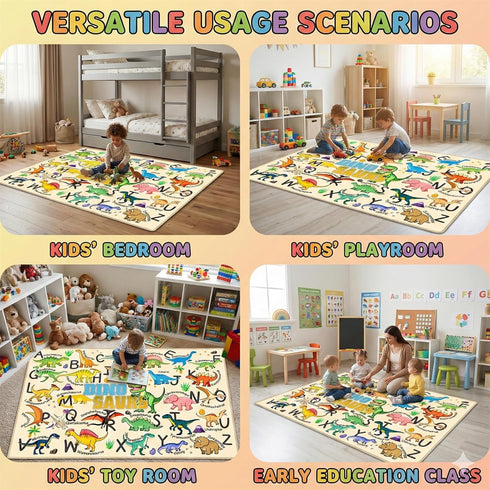 3x5, Dinosaur Area Rug with ABC Alphabet, Kids Rugs for Playroom Non Slip Educational Play Mat for Bedroom Nursery