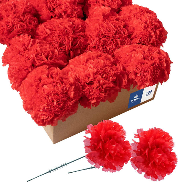 Royal Imports Artificial Carnations, Silk Faux Flowers for Funeral Arrangements, Wedding Bouquets - 100 Single 5"