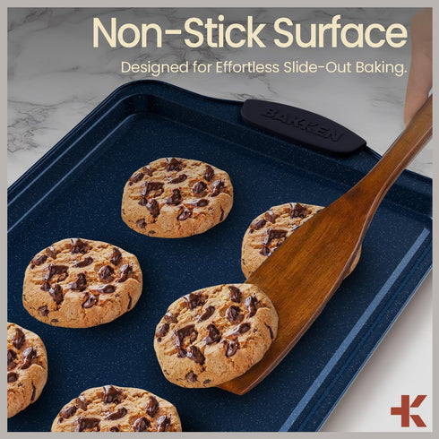 Set Sets 450 Set 6 BAKKEN Kitchen Baking Pan - Nonstick Coating, Carbon Steel Bakeware with Blue Silicone Handles