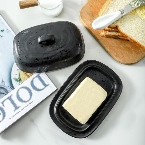 Countertop, Hansense Porcelain Butter Dish with Lid for Ceramic Butter Keeper with Handle Cover, Butter Holder