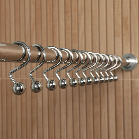 Luxury S Shower Curtain Hooks, 12-Pack, Hotel Quality Silver Chrome Finish, Non-Slip Ball End