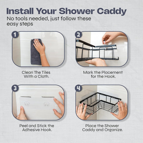 Nox incorp 3-Pack Corner Shelf Storage Organizer - No-Drill, Renter-Friendly, Bathroom or Kitchen Shower Caddy