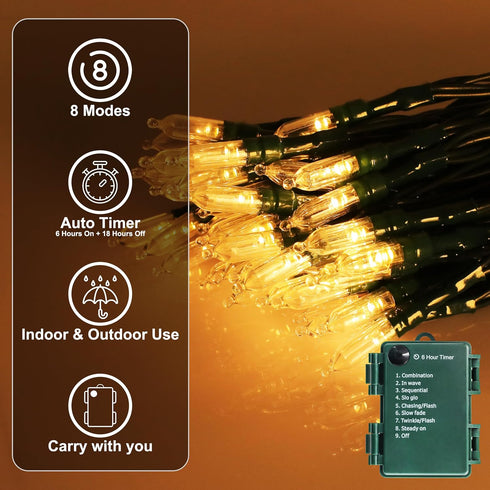 28Ft 80 8 Battery Operated Christmas Lights, LED String Lights Modes with Timer Mini Lights for Indoor Outdoor Wreath