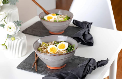 KooK Ramen Bowl Set of 2, Authentic Japanese Ramen Bowl with Chopsticks, Microwavable, Dishwasher Safe, 36 oz, Carbon
