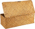 Hipiwe Seagrass Storage Basket Bin with Lid, Rectangular Woven Shelf Baskets with 3-Section Toilet Paper Holder for