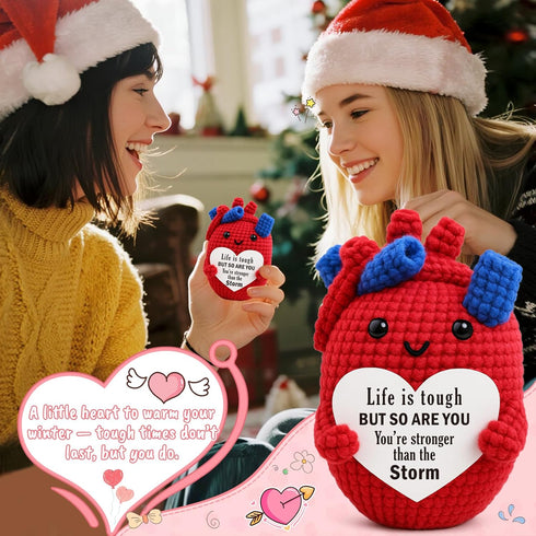 Mini Encouragement Gift for Women Men Emotional Cheer Up Support Handmade Crochet Heart for Coworkers Friends Teachers