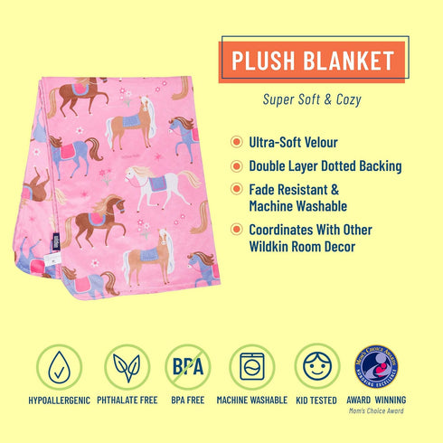 Wildkin Plush Baby Blanket - Soft & Cozy Comfort, Ideal for Toddlers, Travel & Daycare - Horses