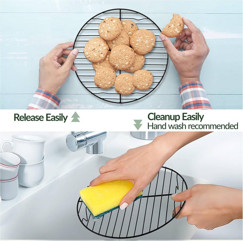 TeamFar 9inch Round Baking Wire Cooling Rack, Stainless Steel Core & Nonstick Coating for Roasting, Grilling, Steaming