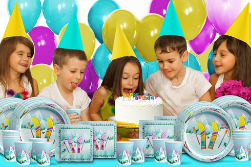 Skiing Birthday Party Supplies Set - Plates, Napkins, Cups Tableware Kit for 16