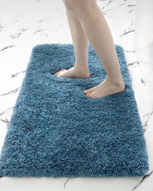Blue Bathroom Rug 17x24in, Washable Non Slip Bath Mat for Soft Absorbent Plush Shower Mat for Modern Luxury
