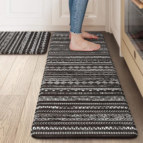 Kitchen Mats Cushioned Anti Fatigue, Non Slip 2 Piece Memory Foam Kitchen Mat Set for Sink, Laundry, Office, Black