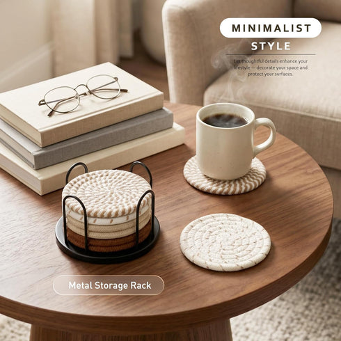 Set 8 4 Inch Lazebox Coasters of for Drinks, Large Coasters for Coffee Table, Tabletop Protection for Hot & Cold