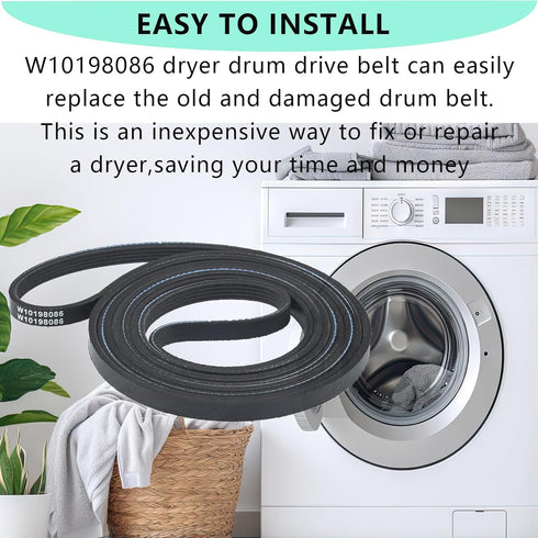 2024 NEW W10198086 Dryer Drum Drive Belt for Maytag Whirlpool Dryer, Replaces WPW10198086