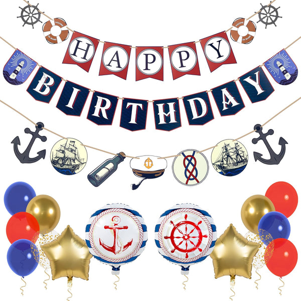Pirese Nautical Birthday Banner, Nautical Birthday Decorations, Boat Party Decorations, Ocean Birthday