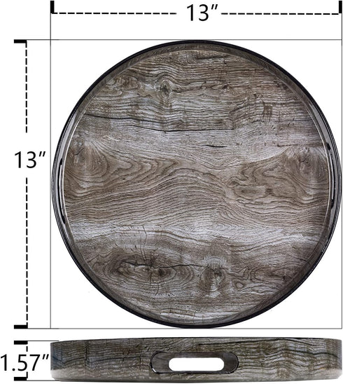 13" MAONAME Round Decorative Tray, Plastic Tray with Handles, Coffee Table Trays, Serving Trays for Ottoman, Bathroom