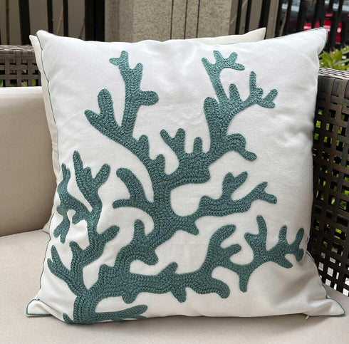Embroidered Cute Nautical Animal Pillow Cover - Square 18 Inches Decorative Canvas for Nautical Style Deco