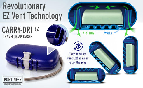 Carry-Dri EZ Travel Bar Soap Container, Durable Leakproof Soap Holder with Patented Air Vents, Compact Case