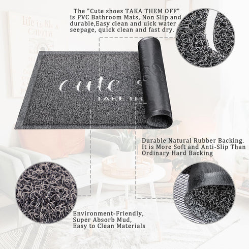 Welcome Mat for Front Door Outdoor, Waterproof Stain and Fade Mat for Entryway, Cute Grey Doormat for Dirt Snow Mud