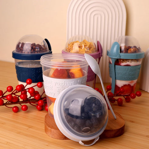 4 Pack 20 oz Set 4 Salda Breakfast On the Go Cups, Take and Go Yogurt Cup with Topping Cereal Cup with spoon, Overnight