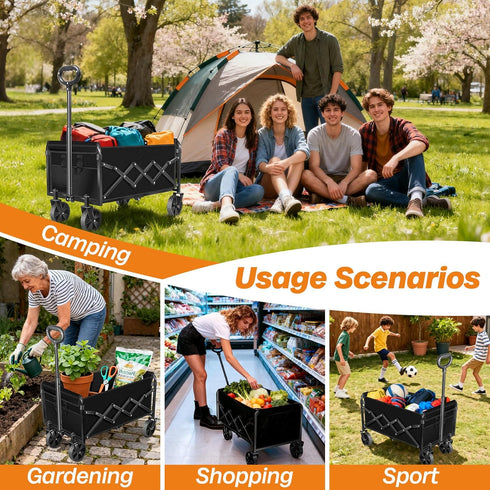 Exovyn 360lbs Collapsible Wagon Cart Foldable, Portable Folding Wagon with Wheels, Foldable Wagon Carts Utility