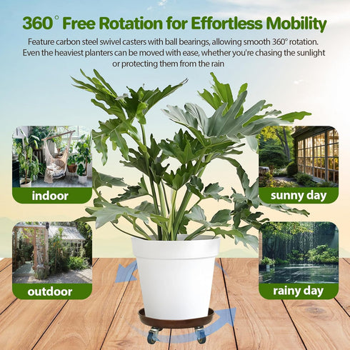 12" 310 lb Plant Saucer Rolling Plant Caddy Rolling Plant Stand with Wheels Heavy Duty Metal, Locking, Sturdy
