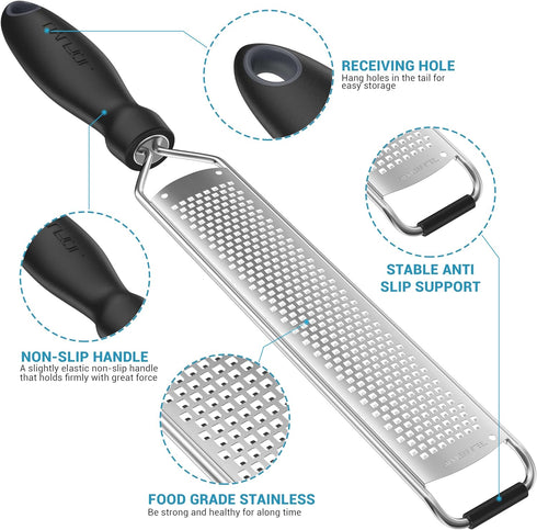 Premium Lemon Zester Grater with Handle, Ultra Sharp Stainless Steel Blade for Cheese, Citrus, and Garlic