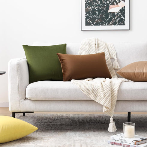 Mixhug Set of 2 Cozy Velvet Square Decorative Throw Pillow Covers, Moss Green, 18 x 18 Inches for Couch and Bed