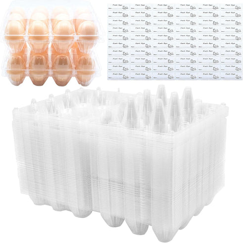 Egg Cartons 60 Packs, Clear Plastic Blank Egg Cartons with Free Labels,