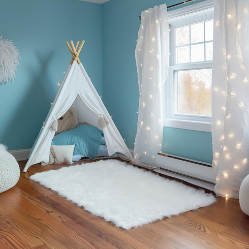 Small 2x3 Faux Fur Rug, White Fluffy Mat for Bedroom, Kids Bedroom Decor
