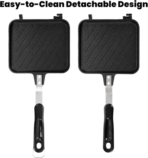 Elsjoy Non-Stick Hot Sandwich Panini Maker with Handle, Aluminum Double Sided Frying Pan, Detachable Grilled Sandwich