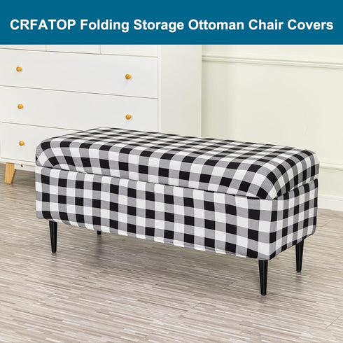 Bands,S,04 CRFATOP Printed Rectangle Ottoman Stool Cover Stretch Folding Storage Footstool Bench Slipcovers Upholstered